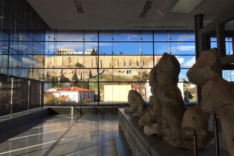 Acropolis view from the Acropolis Museum in Athens