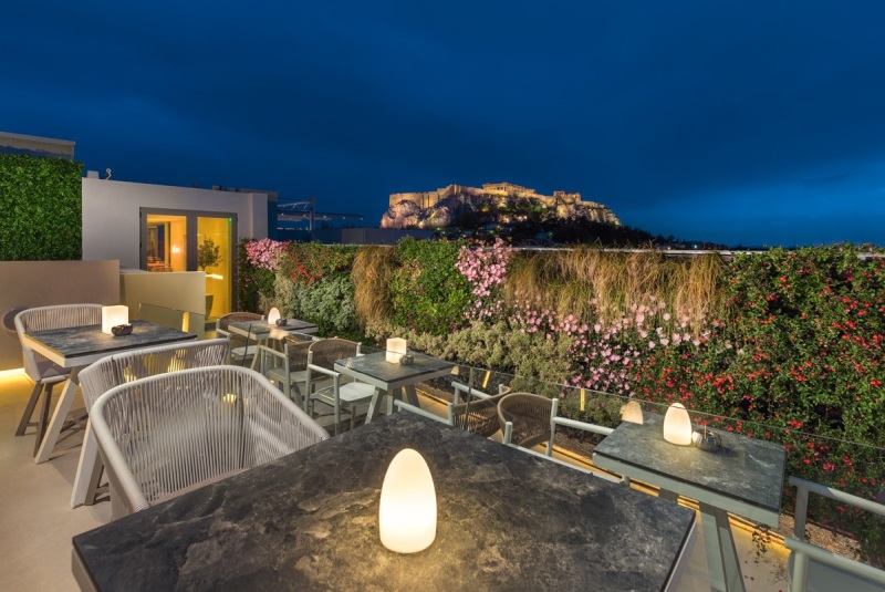 the view of the Thea Terrace bar in the central athens hotel