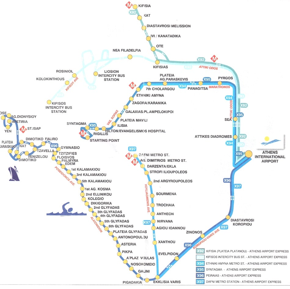 Athens Airport Bus and Metro Map