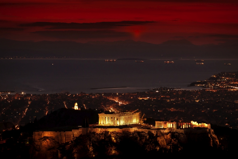 athens acropolis hill sunset