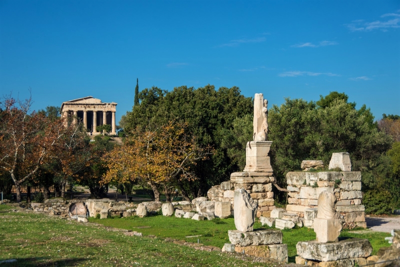 Odeon of Agrippa statues in ancient agora athens