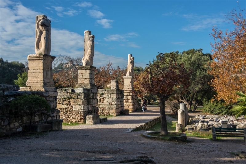 Odeon of Agrippa statues in the Ancient Agora of Athens