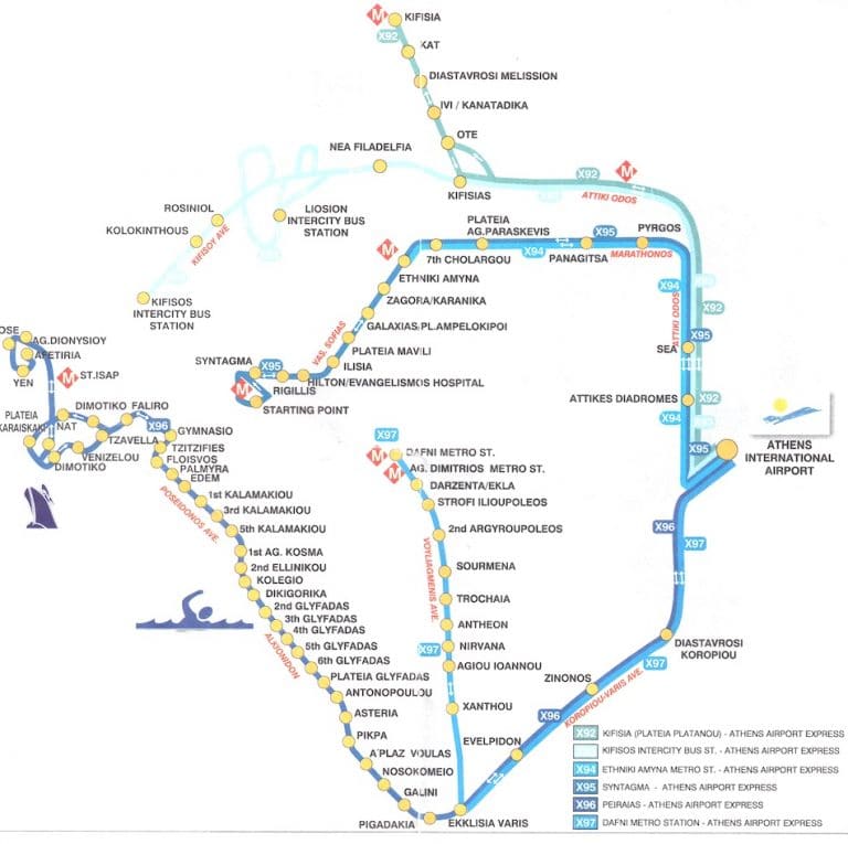 athens airport bus map