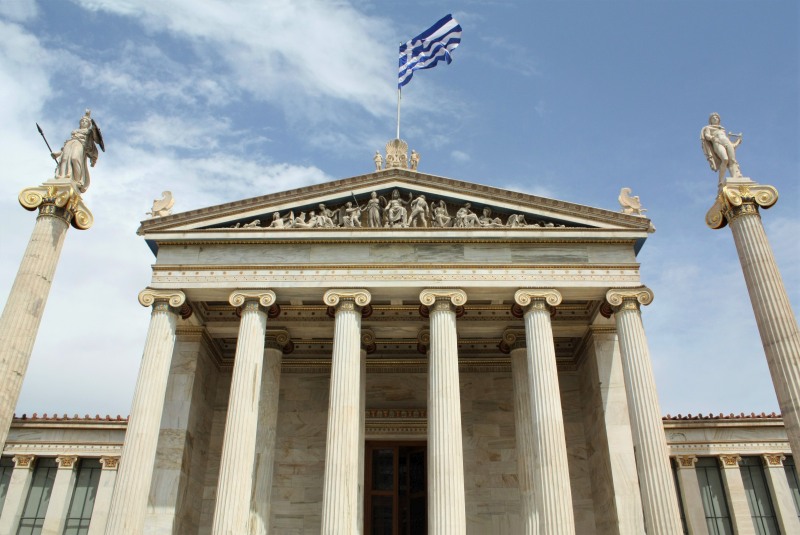 neoclassical building athenian trilogy greece