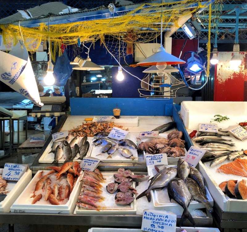 seafood stall in dimotiki agora of athens