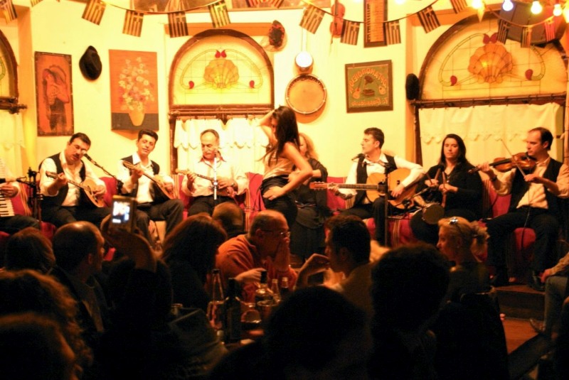 local tavern playing rebetika in athens