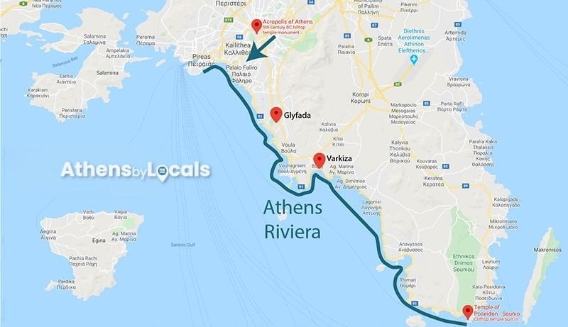 Athens riviera map athens coast