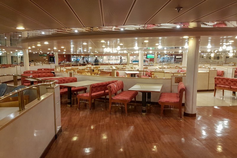 restaurant inside the ferry from athens to mykonos